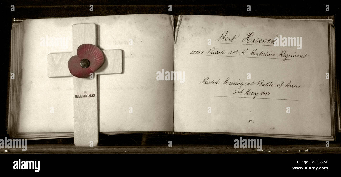 Bert Hiscock, 33287, Posted Missing, Arras 3rd maggio 1917 Priorato della Chiesa di Christchurch Cathedral Foto Stock