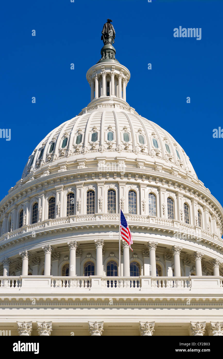 Campidoglio DEGLI STATI UNITI Washington DC USA. Il fronte occidentale visto dal National Mall. Cupola del Campidoglio degli Stati Uniti. Foto Stock