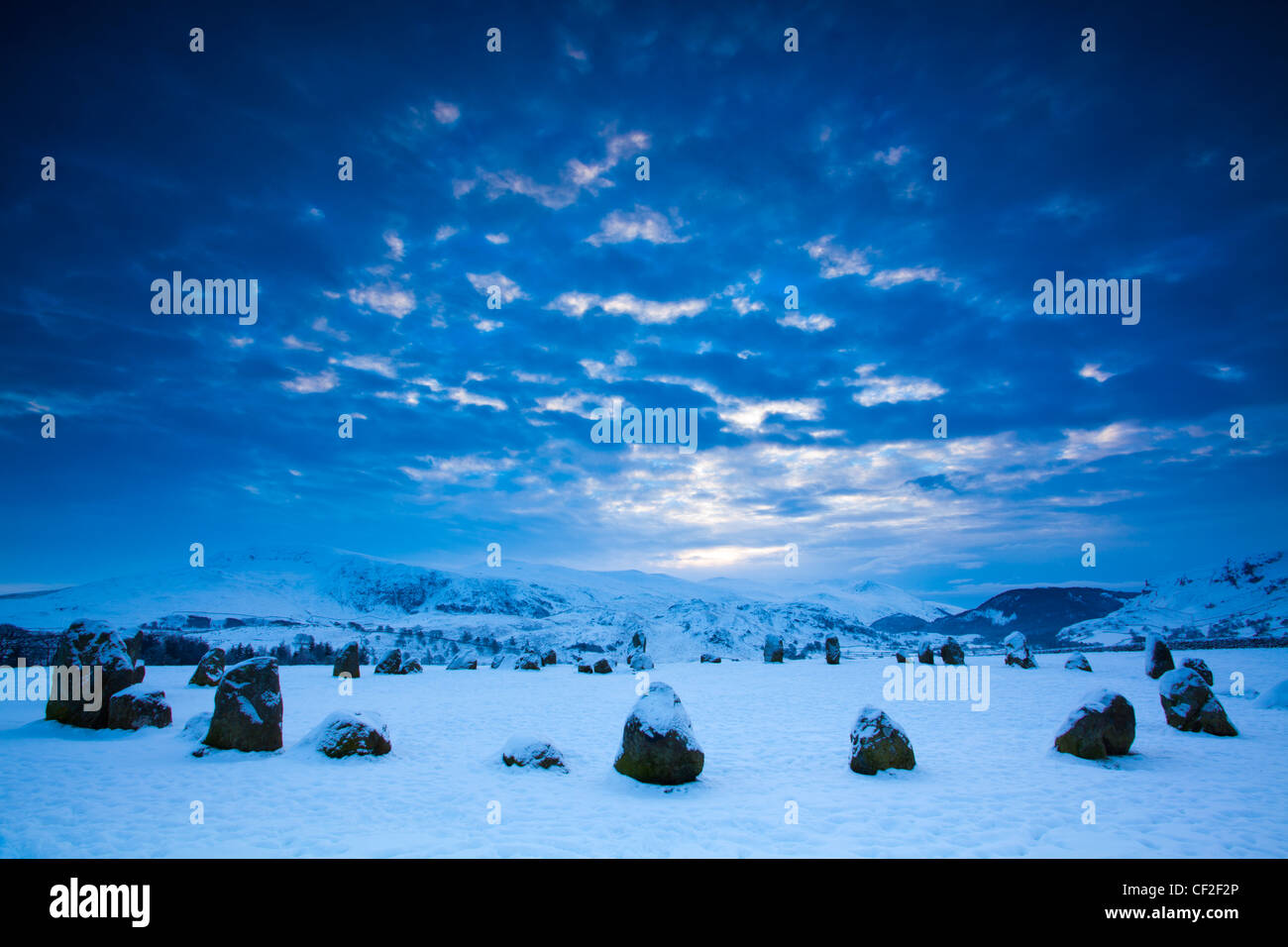 Castlerigg Stone Circle risalente al più tardi periodo neolitico, Near Keswick nel distretto del lago. Foto Stock