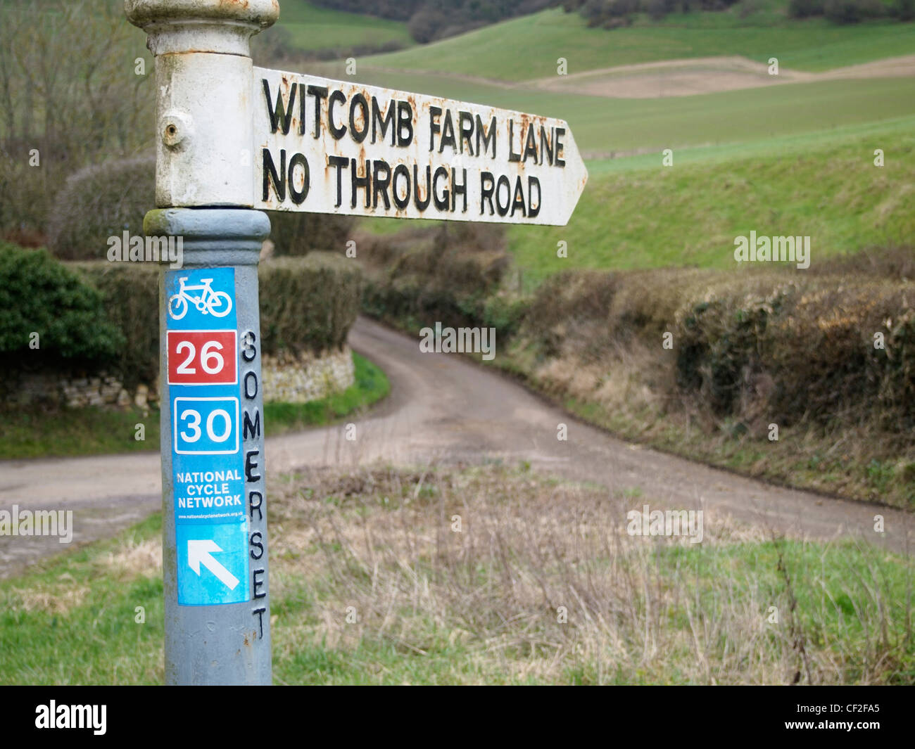 Nazionale Sustrans percorso ciclabile segno, Somerset Foto Stock