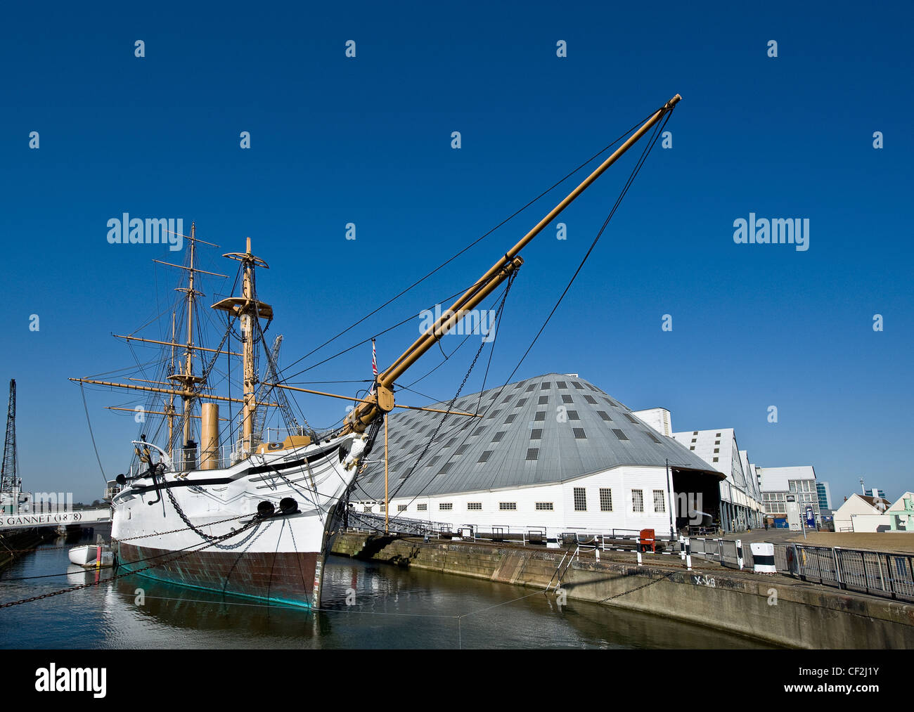 HMS Gannett, Vittoriano sloop navale e ora un visitatore attrazione per l'Historic Dockyard Chatham. Foto Stock