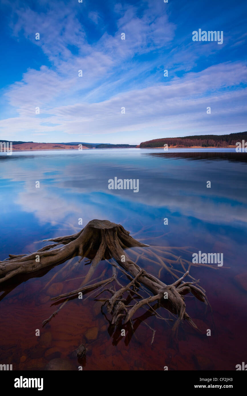 Nuvole sopra Kielder acqua (il più grande lago artificiale nel Regno Unito per la capacità) visto dal Bull falesia penisola. Foto Stock