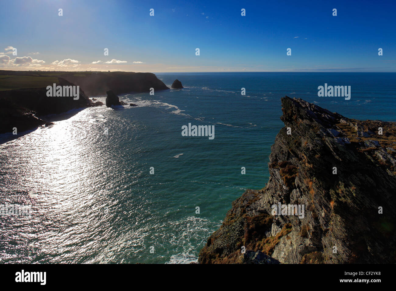 Sviluppo costiero, Boscastle village, Boscastle Bay, Cornwall County, England, Regno Unito Foto Stock