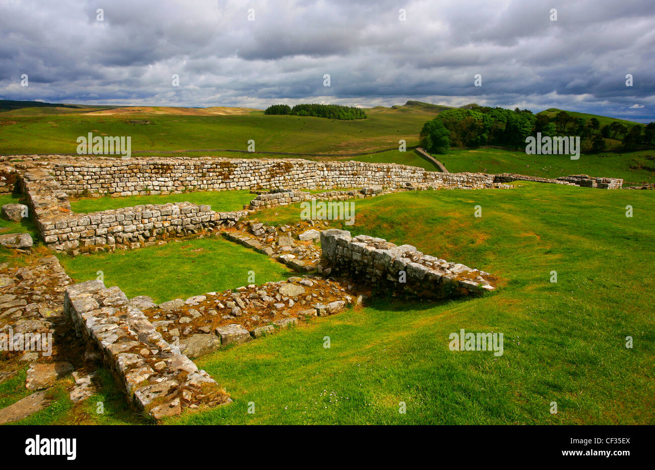 Porta nord di Housesteads Roman Fort, il più completo di Roman Fort in Gran Bretagna il vallo di Adriano. Foto Stock