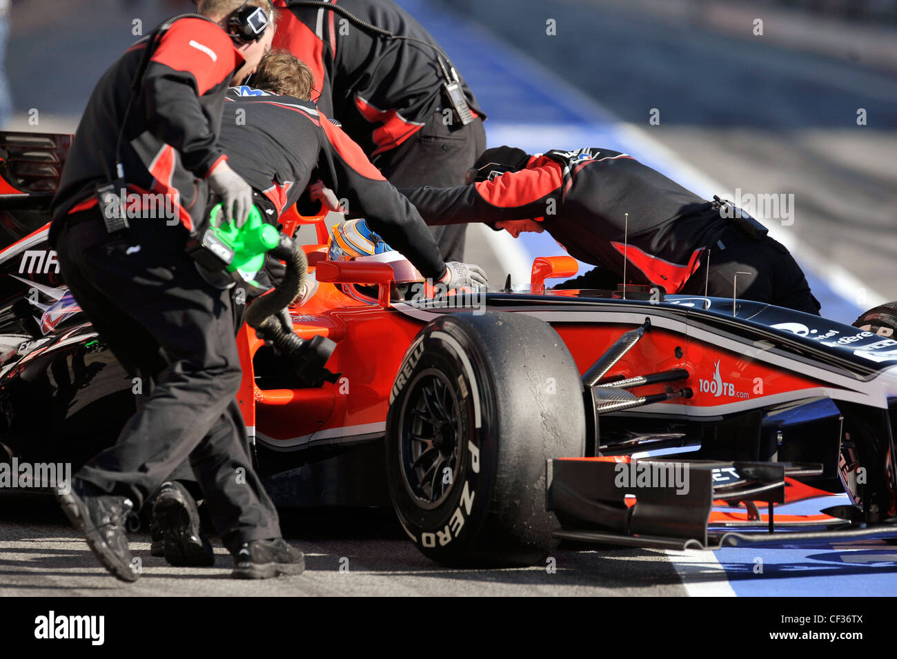 Charles Pic (FRA), Virgin Marussia durante la Formula Uno le sessioni di test sul Circuito de Catalunya, Spagna Foto Stock