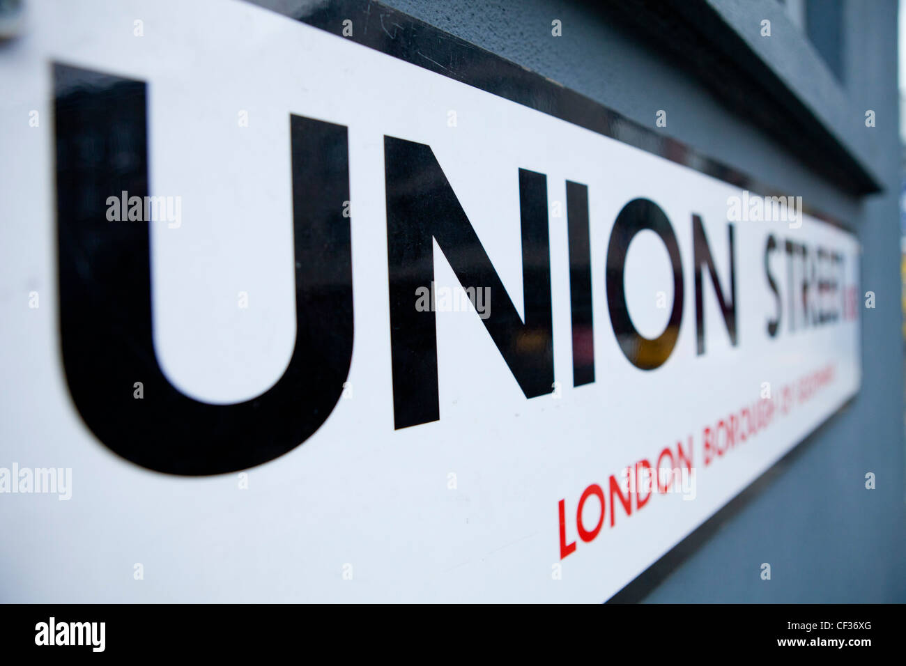 Una vista di un cartello stradale per Union Street nel quartiere londinese di Southwark Foto Stock