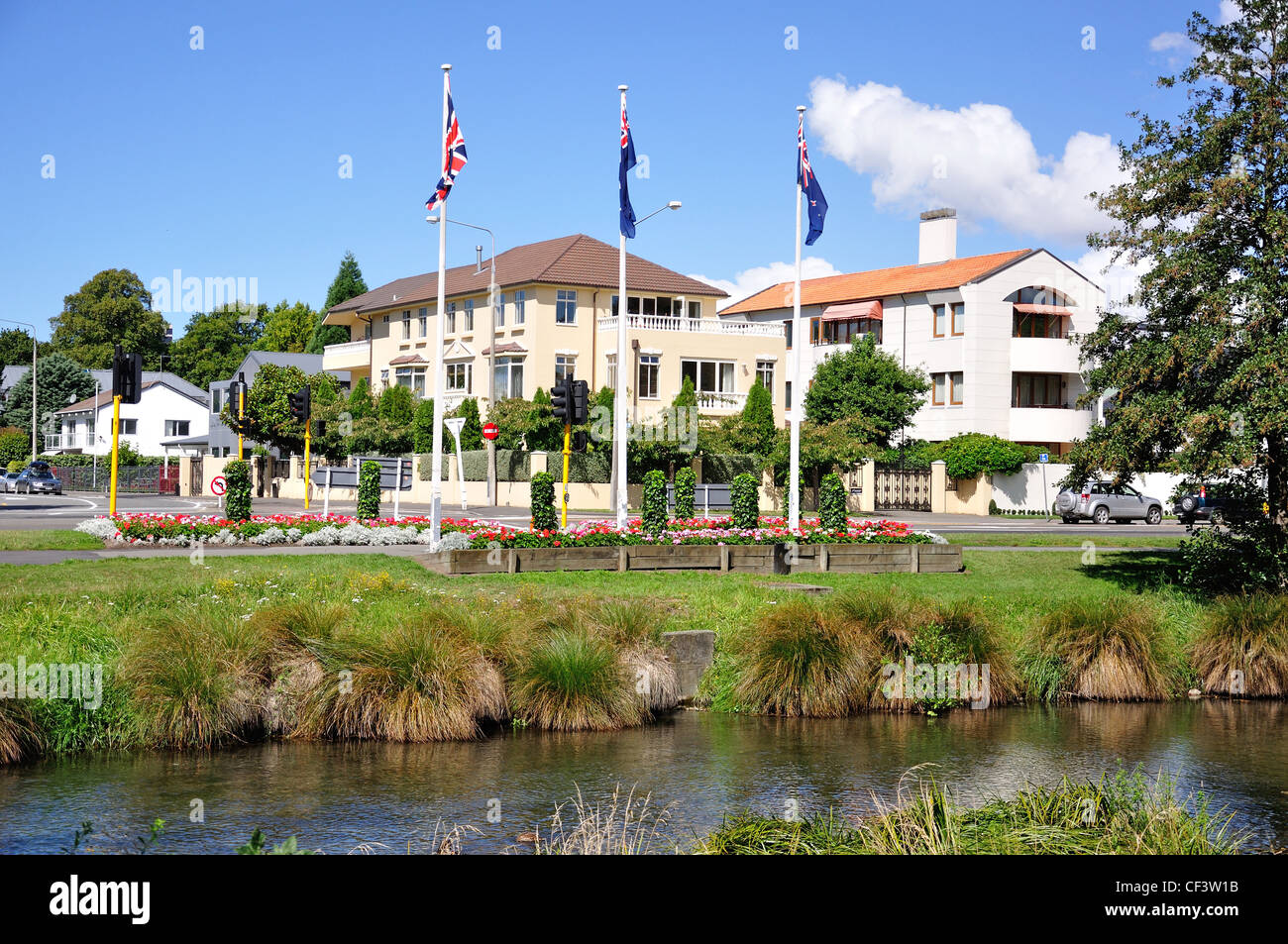 Il Park Terrace e il fiume Avon, Christchurch, regione di Canterbury, Nuova Zelanda Foto Stock