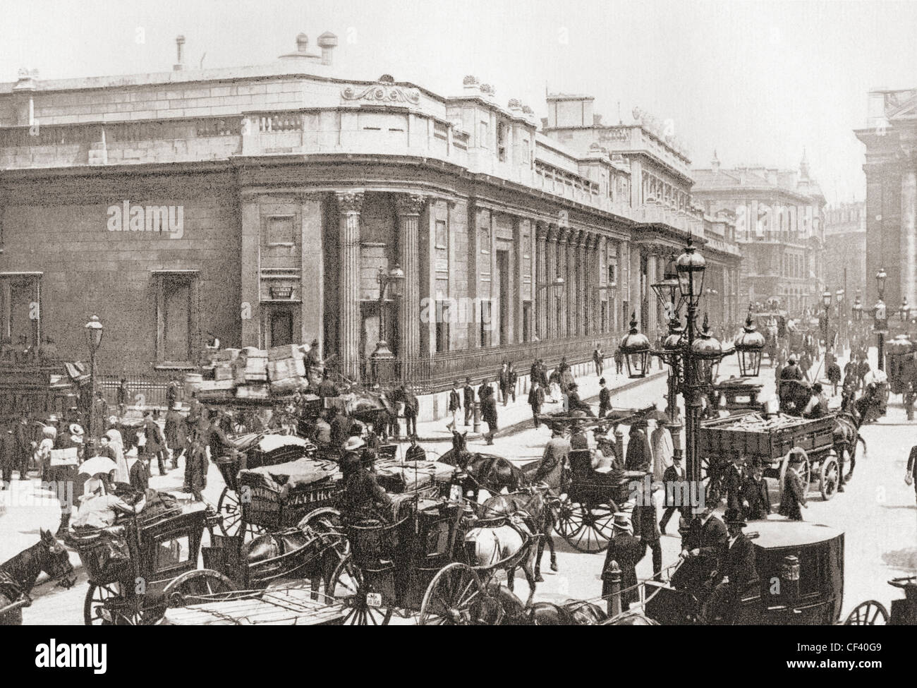 La Bank of England, Threadneedle Street, Londra, Inghilterra nel tardo XIX secolo. Foto Stock
