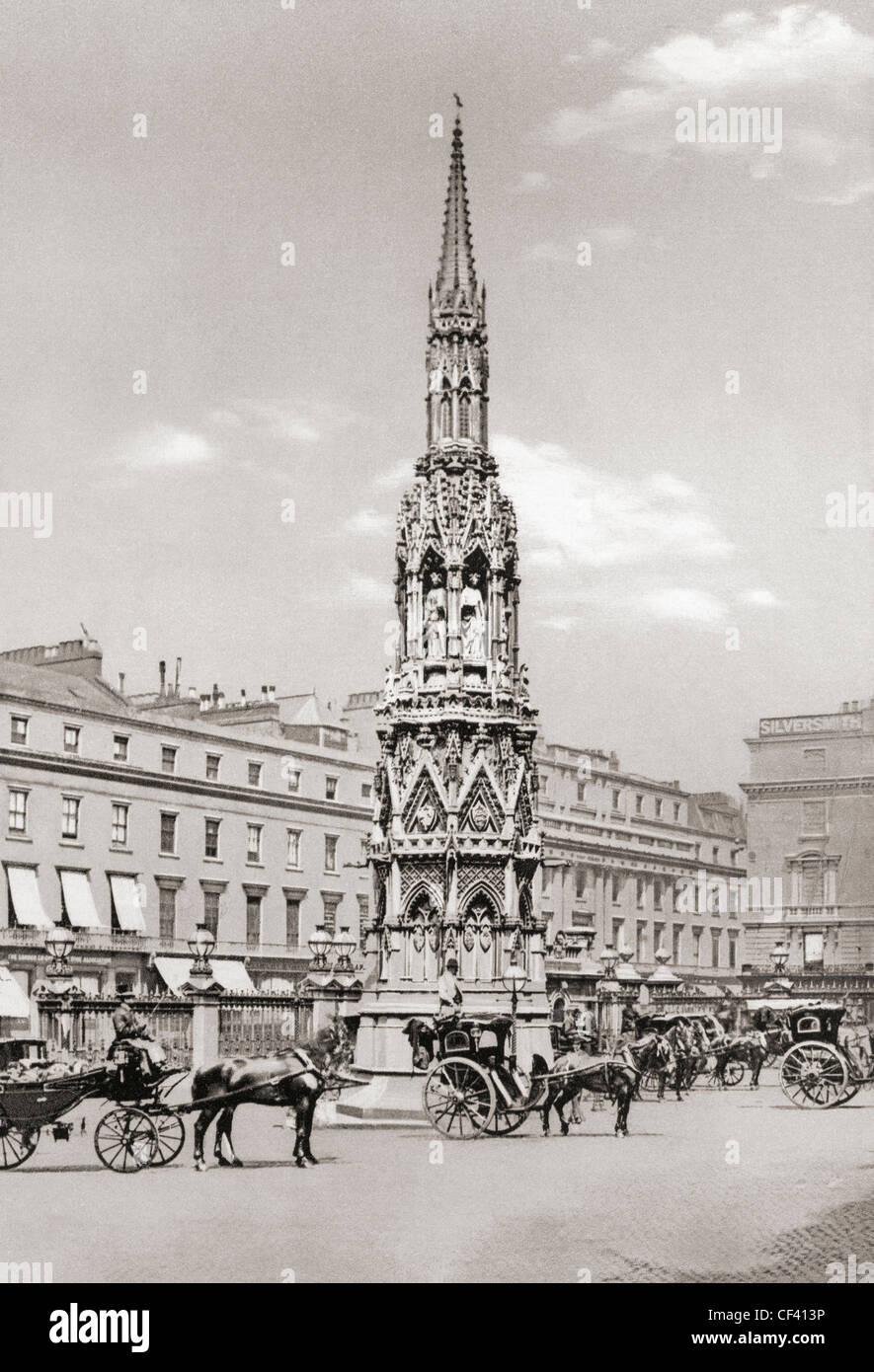 La Eleanor Cross Charing Cross, nel centro di Londra, in Inghilterra alla fine del XIX secolo. Foto Stock