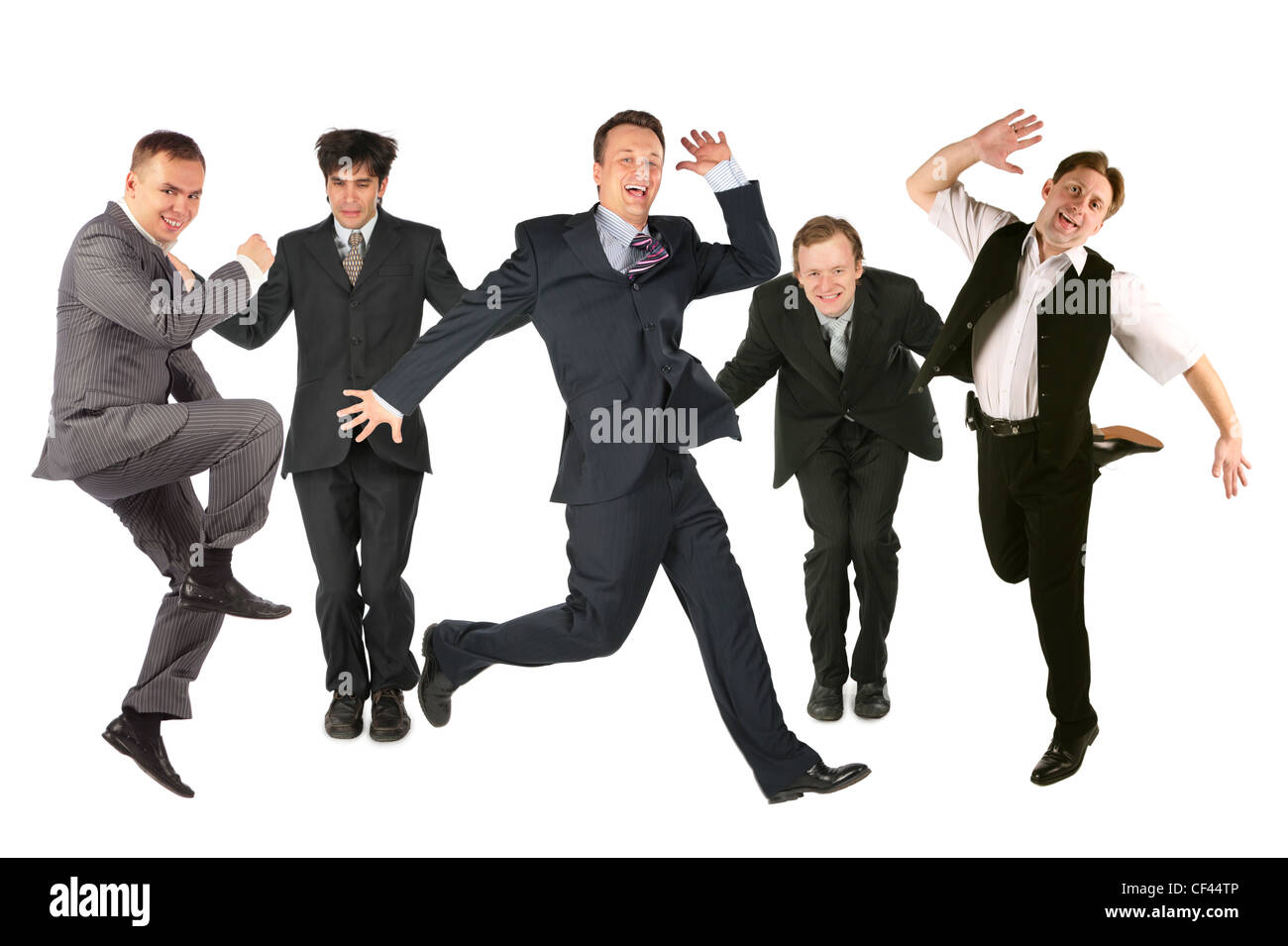 Molti uomini salto sul bianco Foto Stock