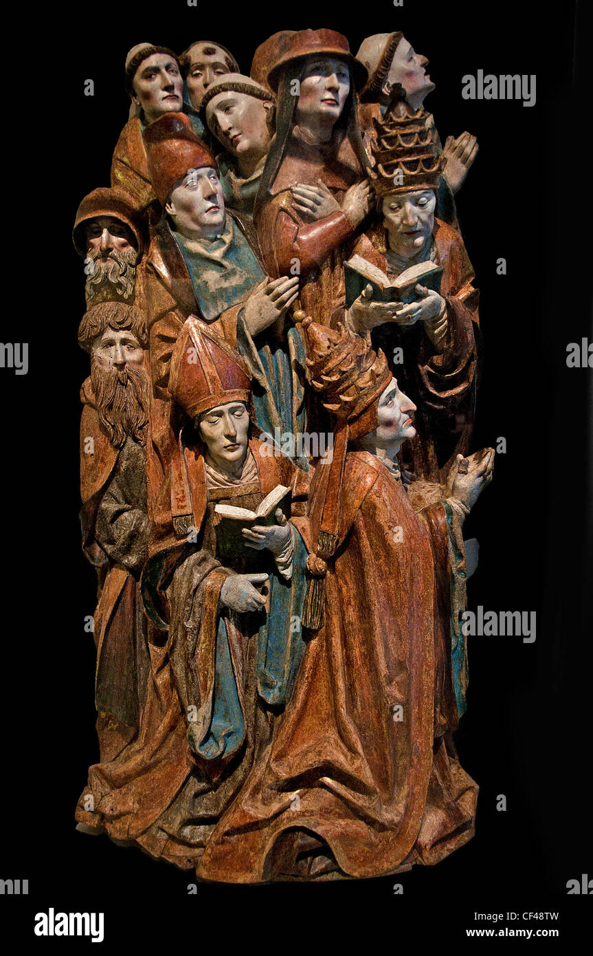 Due papi un cardinale e un vescovo un monaco canonico nel settembre 1505 workshop Daniel Mauch tardo gotico scultore tedesco Foto Stock