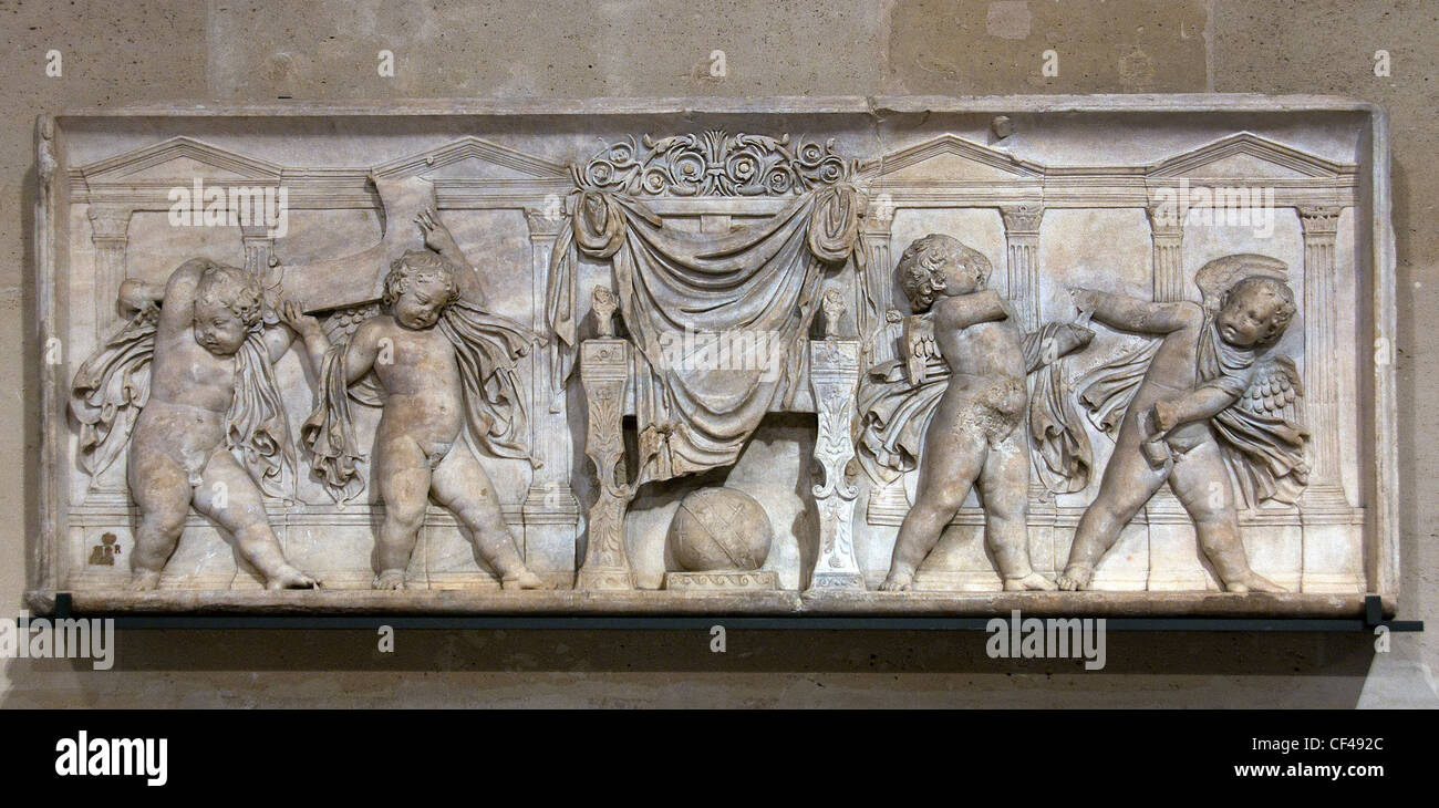 Trono di marmo di Saturno il primo secolo d.c. romana o xvi copia da Italia Foto Stock