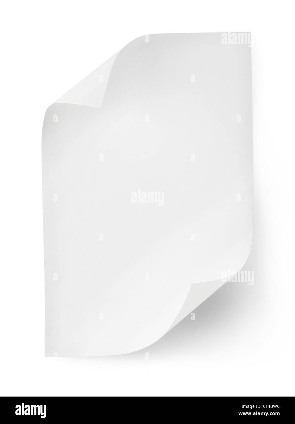 Foglio di carta bianco isolato su sfondo bianco. Tracciato di ritaglio Foto Stock