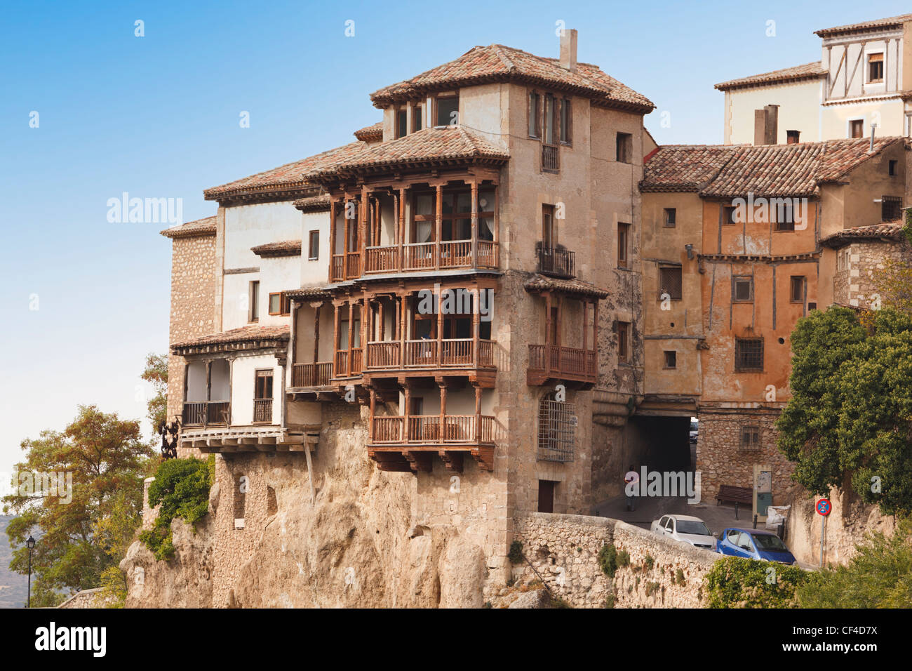 Casa Colgadas o case sospese, oggi sede del Museo di spagnolo di arte astratta, Cuenca, Spagna. Foto Stock