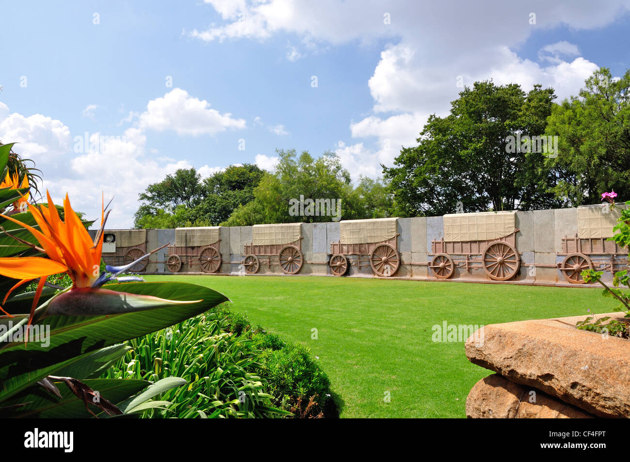 Il carro laager parete presso il Monumento Voortrekker, Pretoria, provincia di Gauteng, Repubblica del Sud Africa Foto Stock