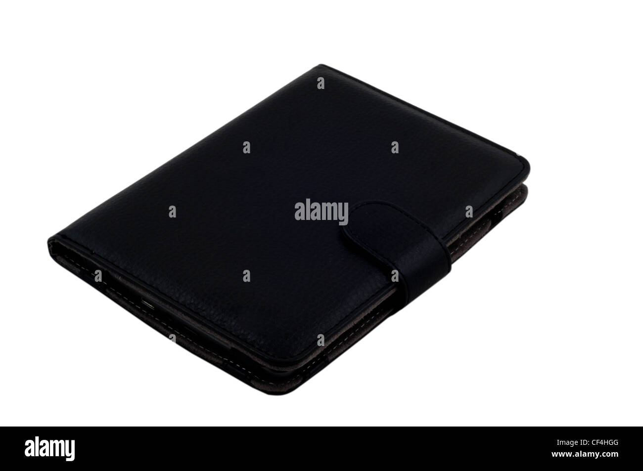 Portafoglio organizer chiuso in pelle nera isolato su sfondo bianco. Ideale per concetti relativi a business, finanza, professionalità e lusso Foto Stock