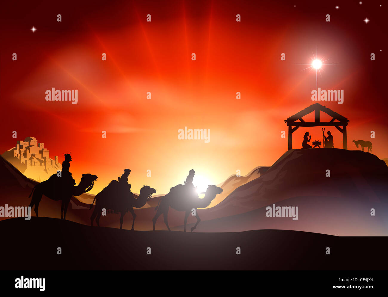 Cristiana tradizionale Presepe con tre saggi Foto Stock