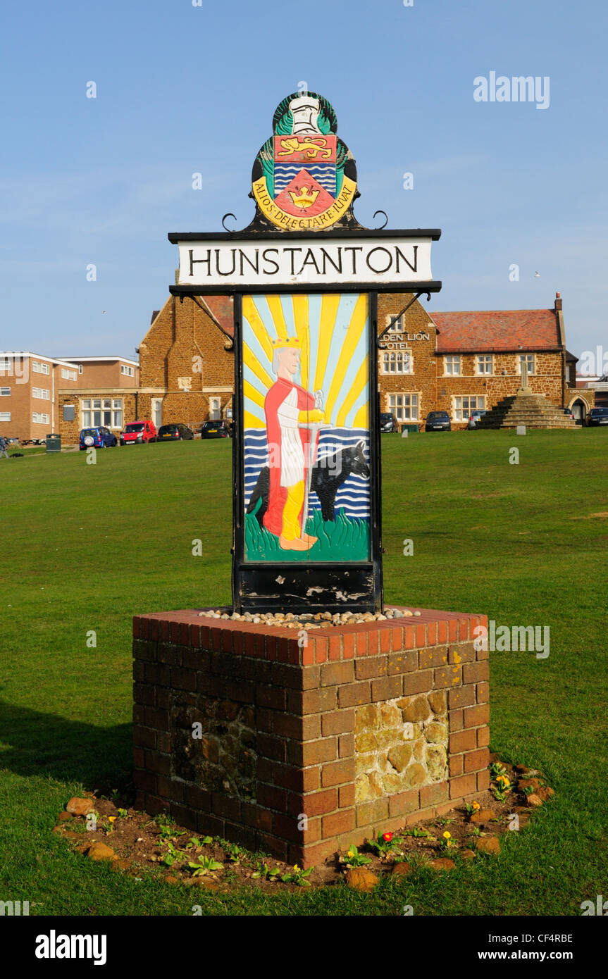 Città segno, Hunstanton, Norfolk, Inghilterra, Regno Unito Foto Stock