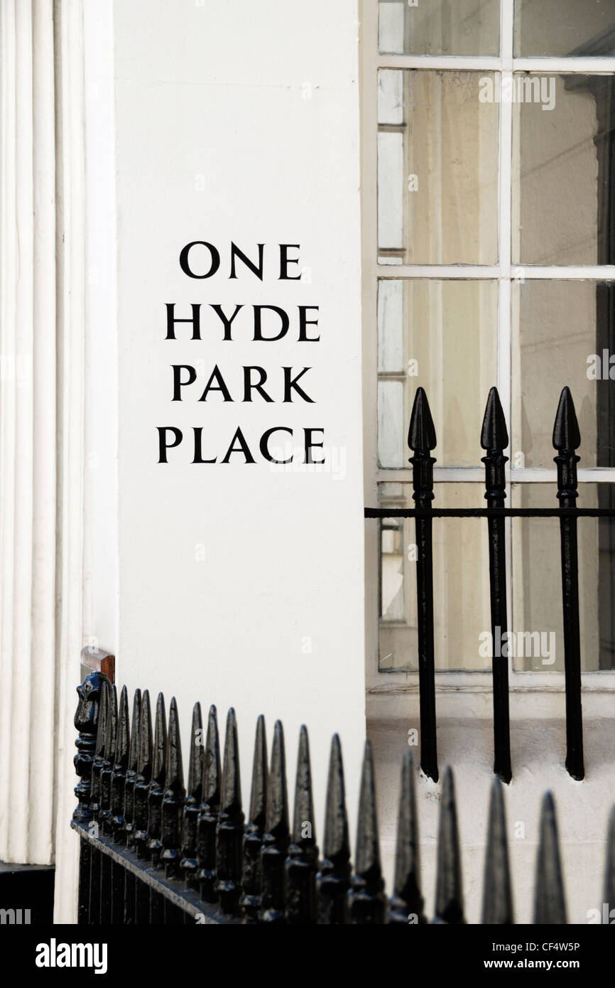 Uno Hyde Park Place, uno dei più costosi di indirizzi nella City of Westminster. Foto Stock