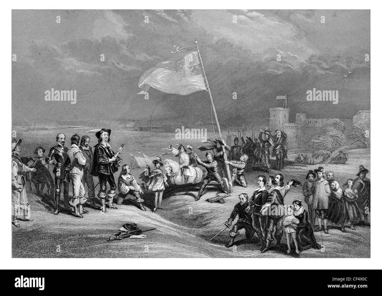 Il sollevamento del Royal Standard a Nottingham Charles I Guerra civile Foto Stock