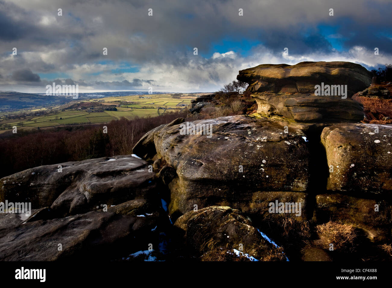 Brimham Rocks, un gruppo di strane formazioni rocciose sparse su Brimham Moor. Foto Stock