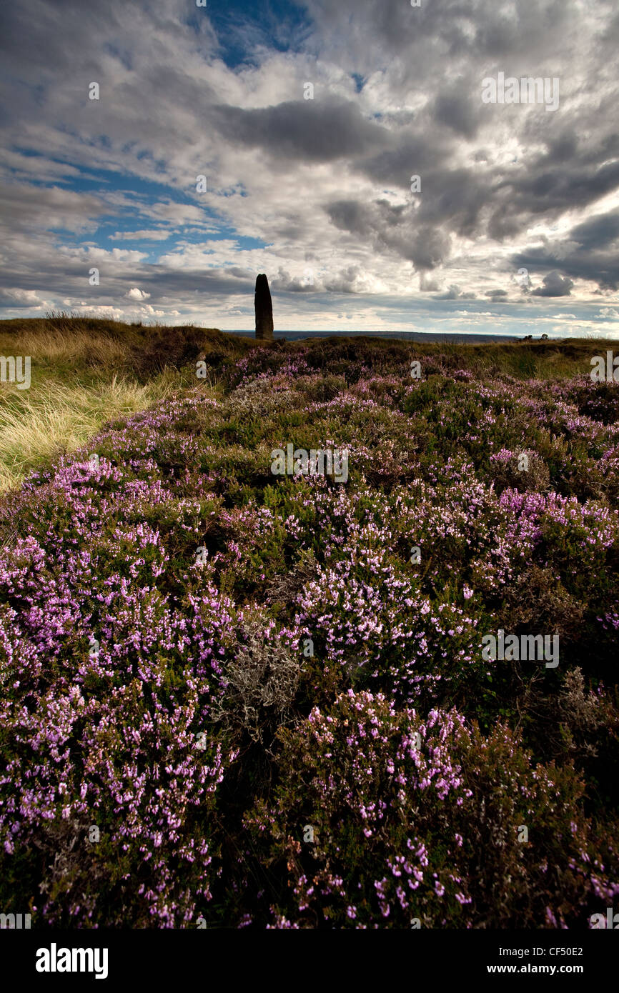 In piedi sulla pietra Blakey Ridge in North York Moors National Park. Foto Stock