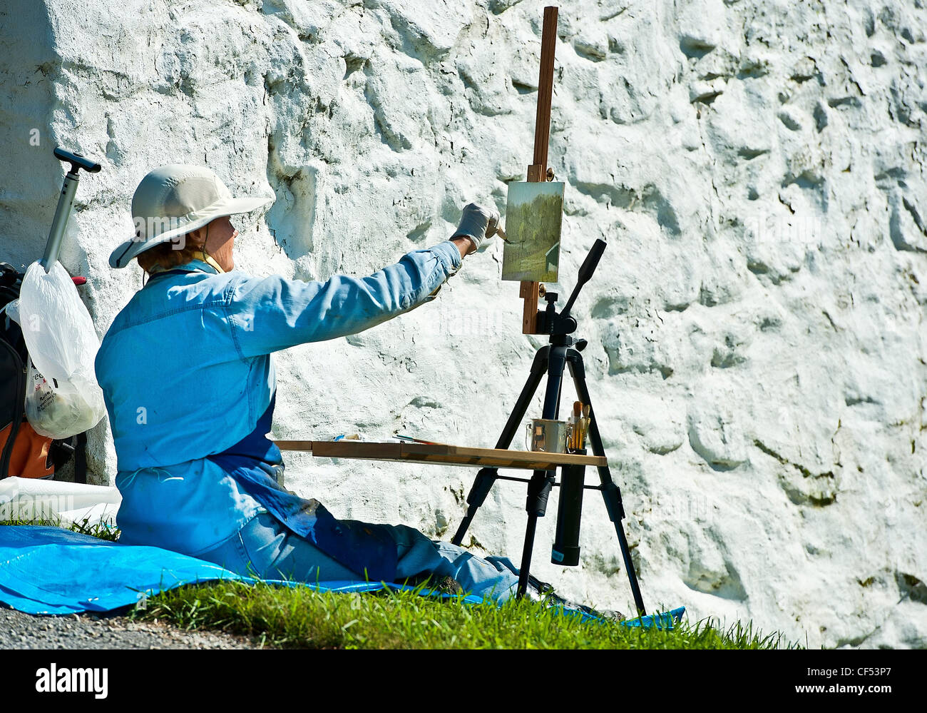 Plein Air artista dipingere il paesaggio. Foto Stock