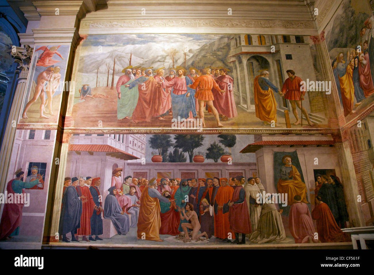 Tributo sollevando l'imperatore del figlio da Masaccio, Cappella Brancacci di Santa Maria del Carmine a Firenze Toscana Italia Foto Stock