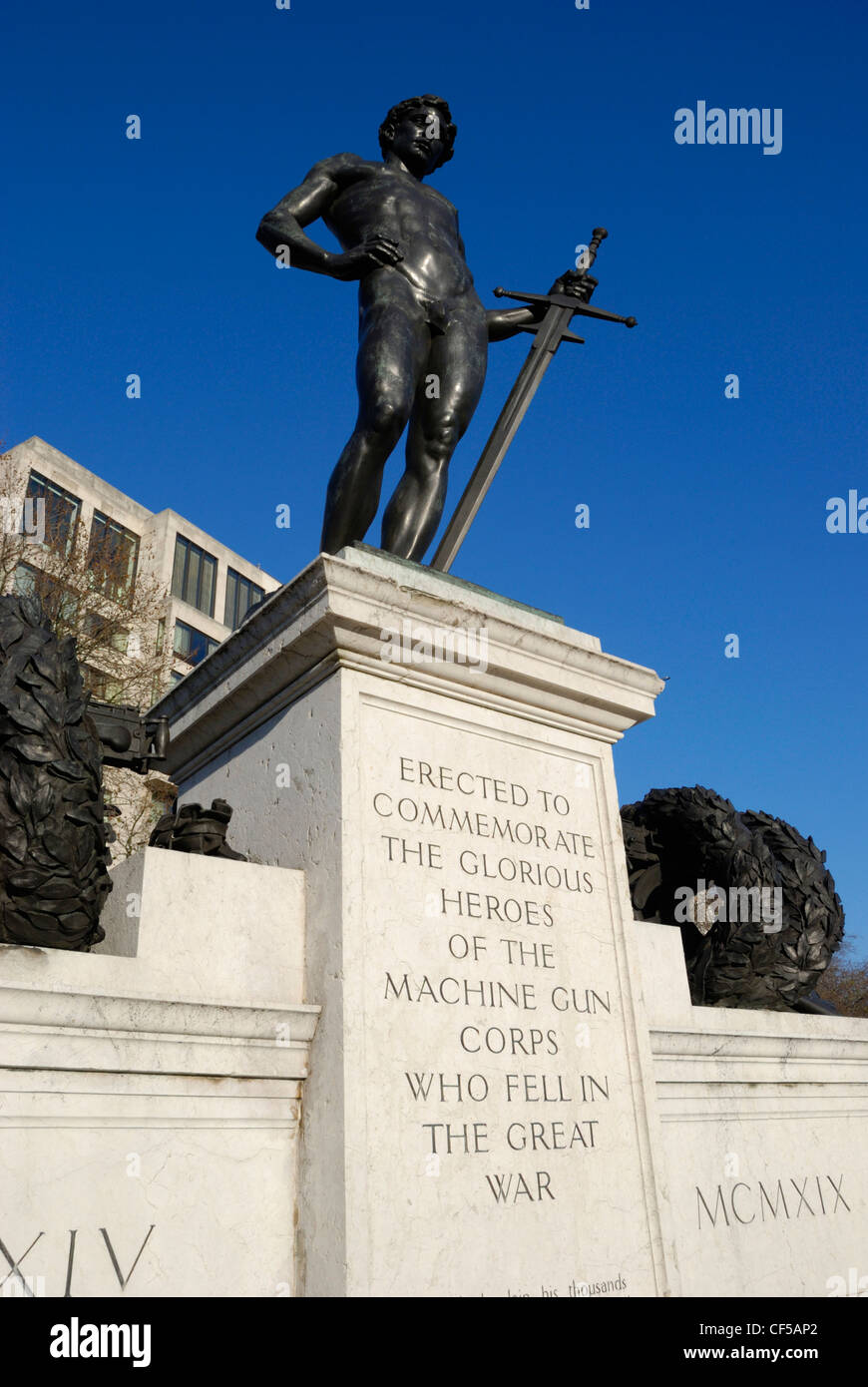 Una guerra mondiale I memorial per commemorare i morti eroi della mitragliatrice Corps a Hyde Park Corner. Foto Stock