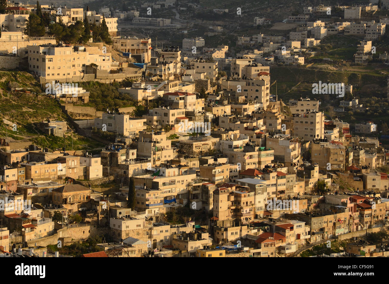 Villaggio arabo sul pendio del Monte degli Ulivi a Gerusalemme, Israele. Foto Stock