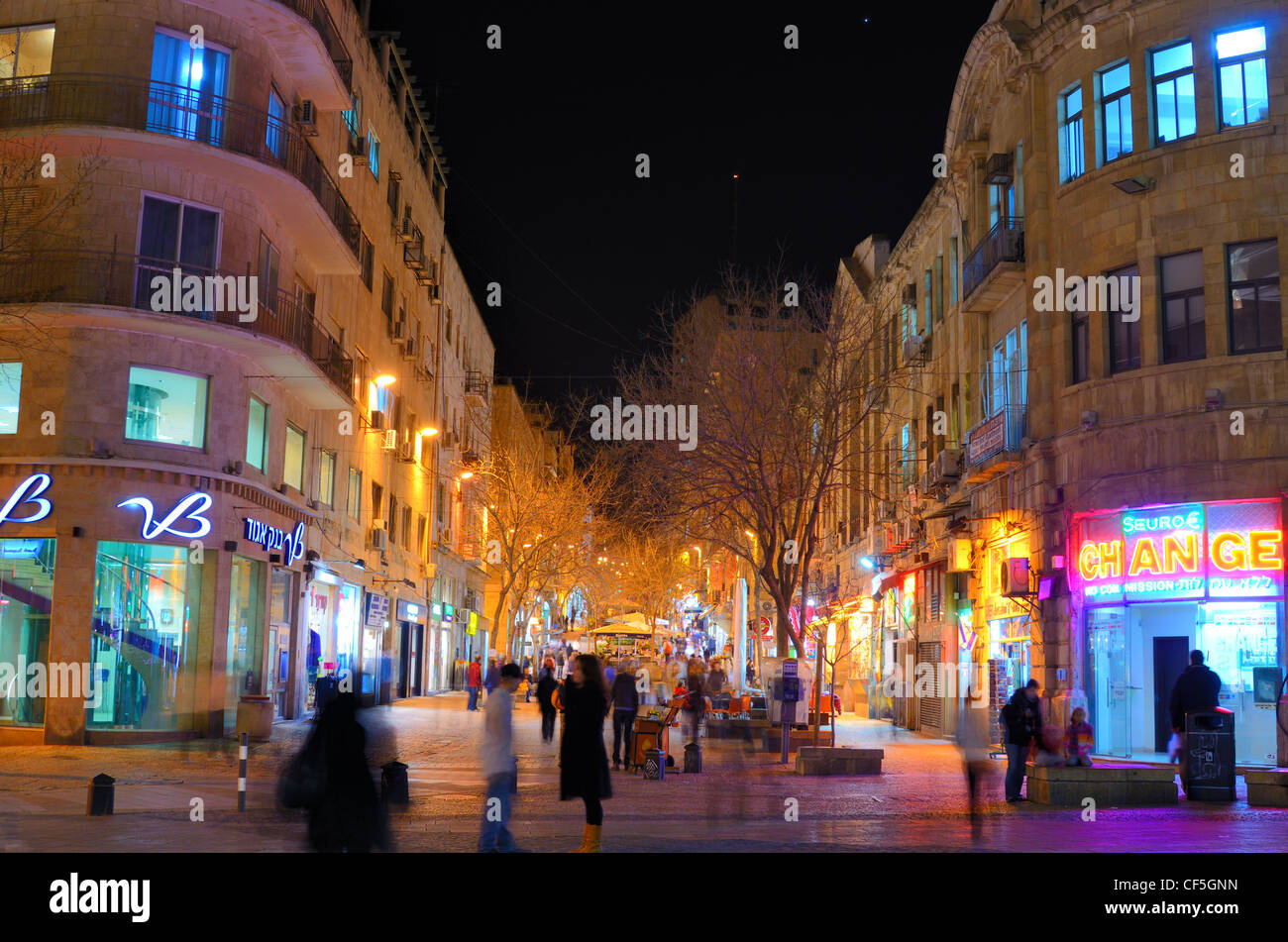 Da Ben Yehuda Street, la vita notturna e la destinazione del turismo a Gerusalemme, Israele. Foto Stock