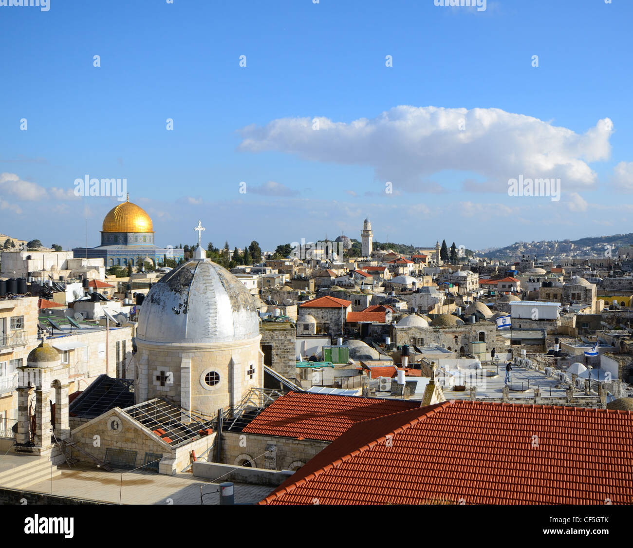 Luoghi di interesse come il Duomo della Roccia nella Città Vecchia di Gerusalemme, Israele. Foto Stock
