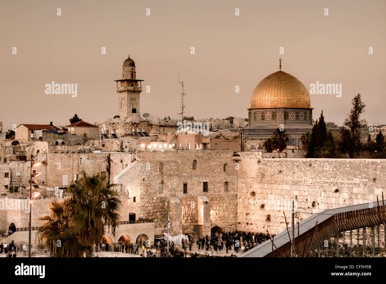 Parete occidentale e la Cupola della roccia a Gerusalemme, Israele Foto Stock