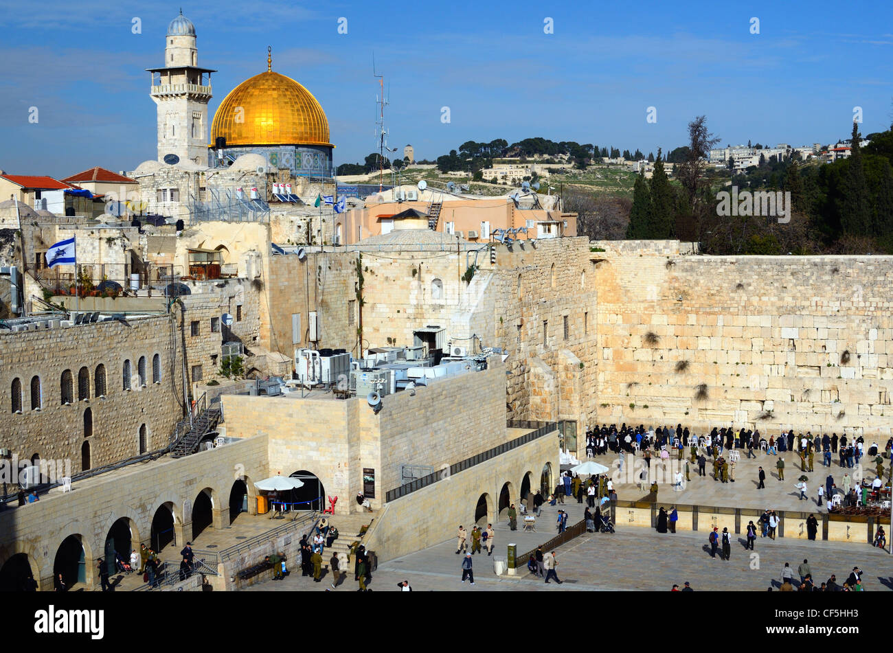 Parete occidentale e la Cupola della roccia a Gerusalemme, Israele Foto Stock