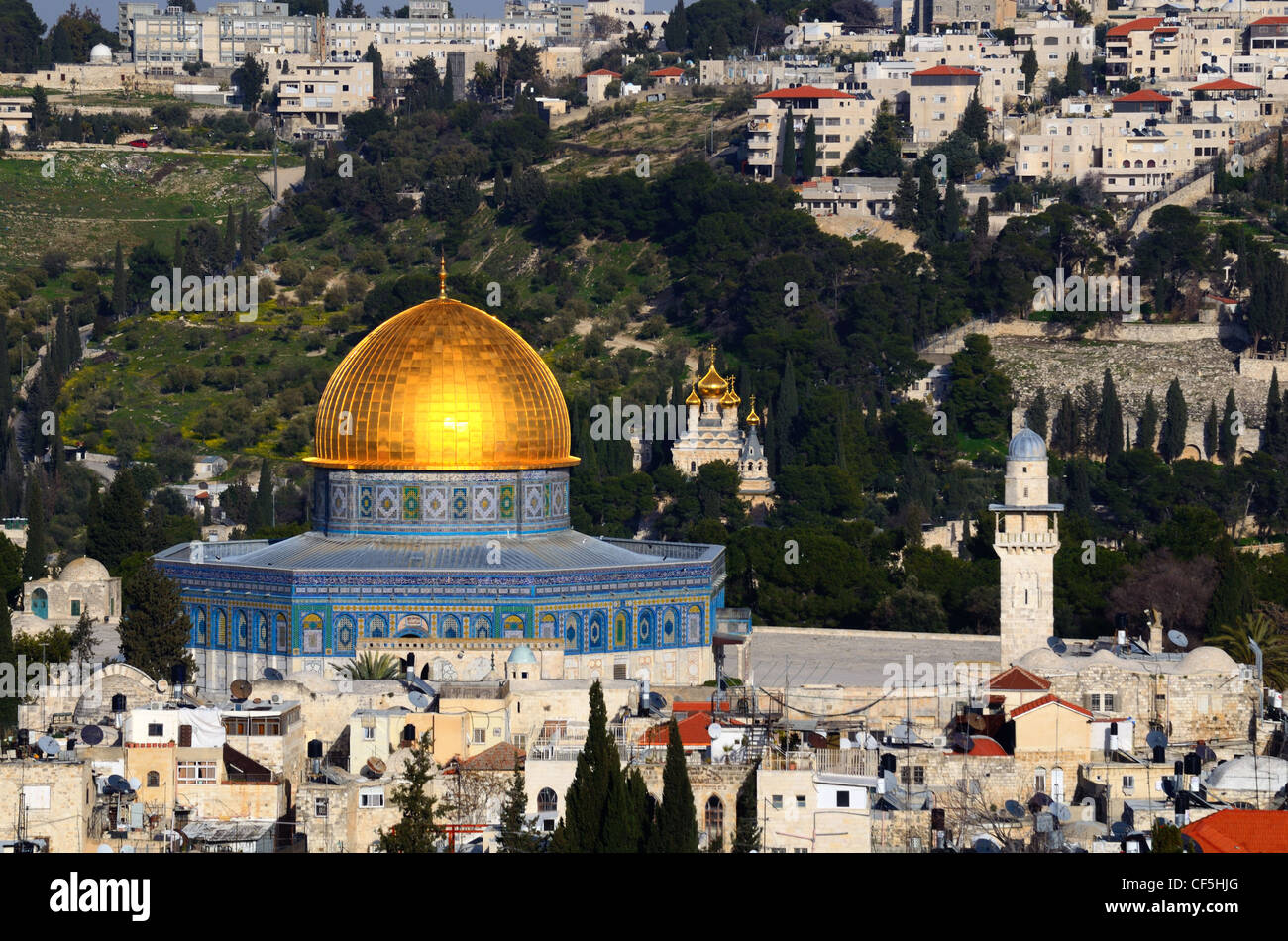 Cupola della Roccia sulla Spianata delle Moschee di Gerusalemme, Israele. Foto Stock