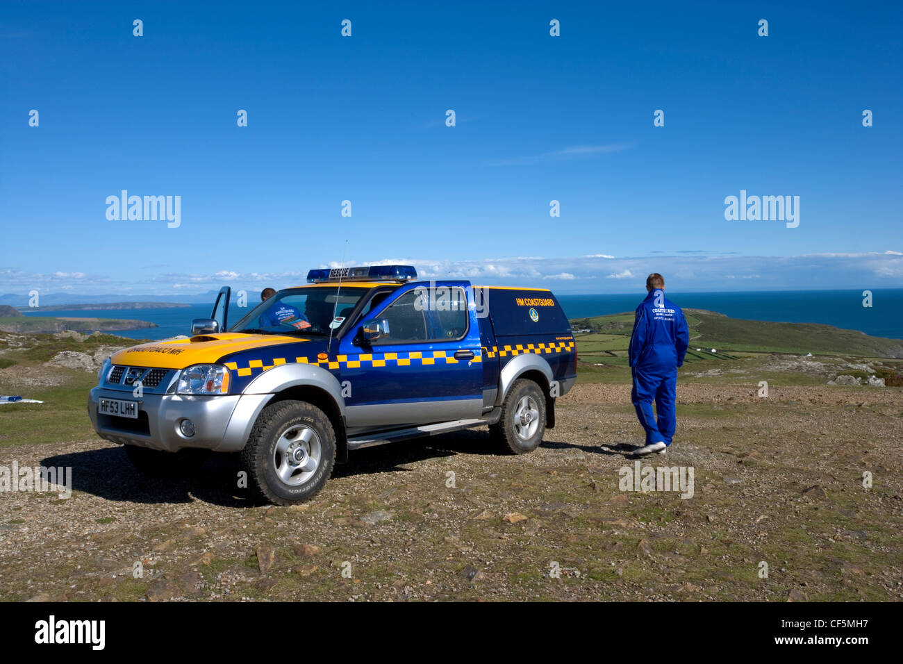 HM Coastguard sulla sommità di Mynydd Mawr sulla punta della penisola di Llefyn. Foto Stock