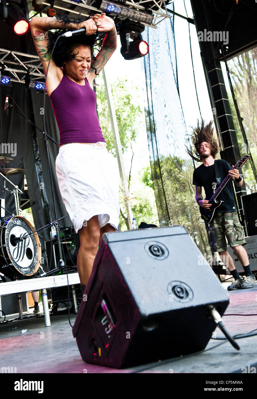 Linea Retta Stitch eseguendo in Heavy MTL 2011 a Montreal, QC. Foto Stock