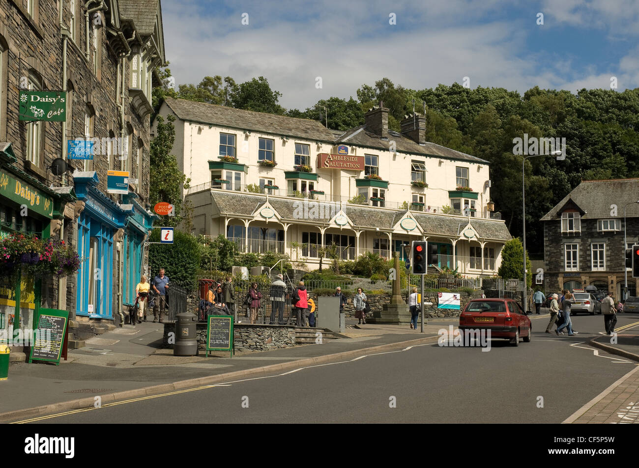 Ambleside village center nel cuore del distretto del lago. Foto Stock