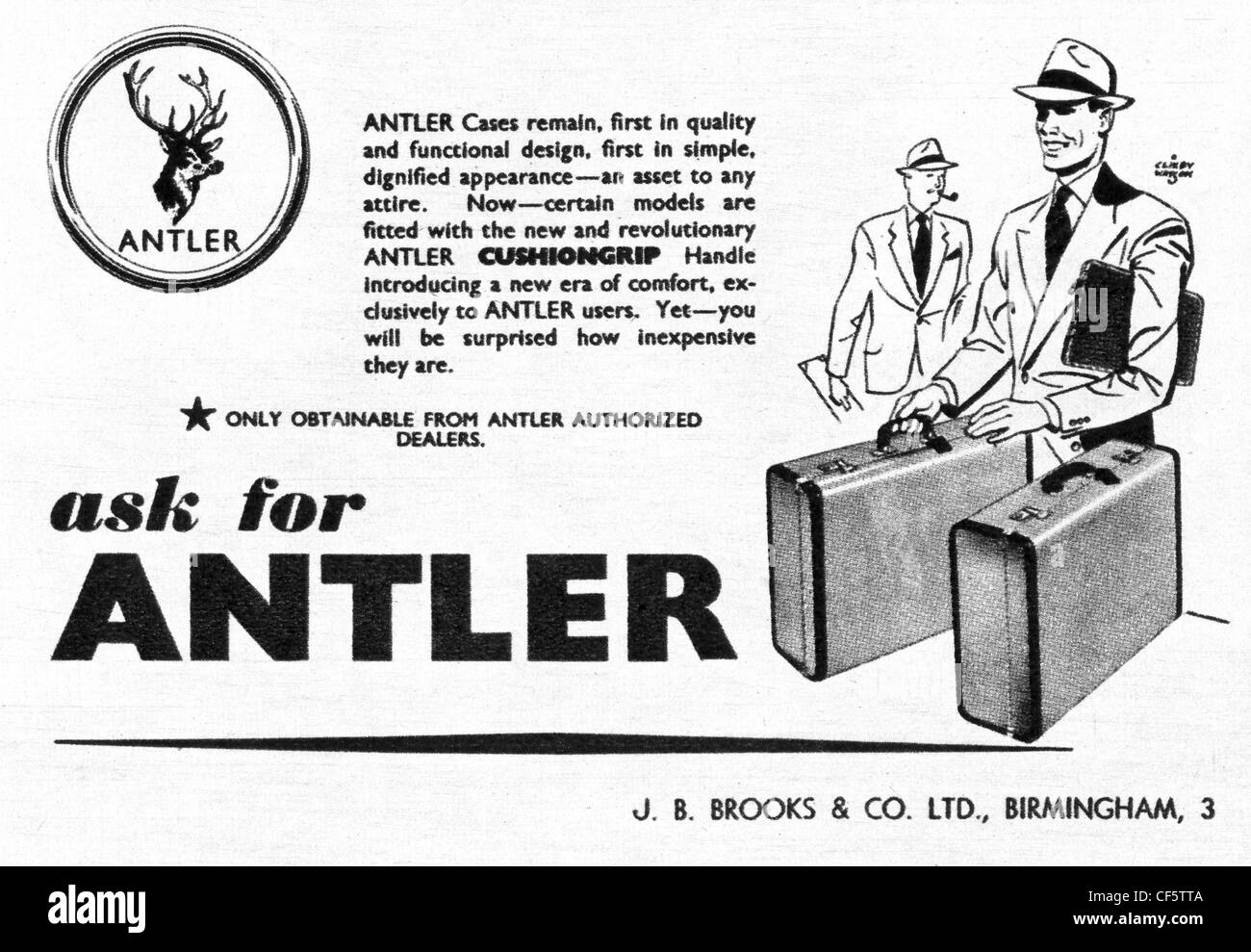 1953 Annuncio per valigie di corna, PUBBLICATO NEL REGNO UNITO Foto Stock