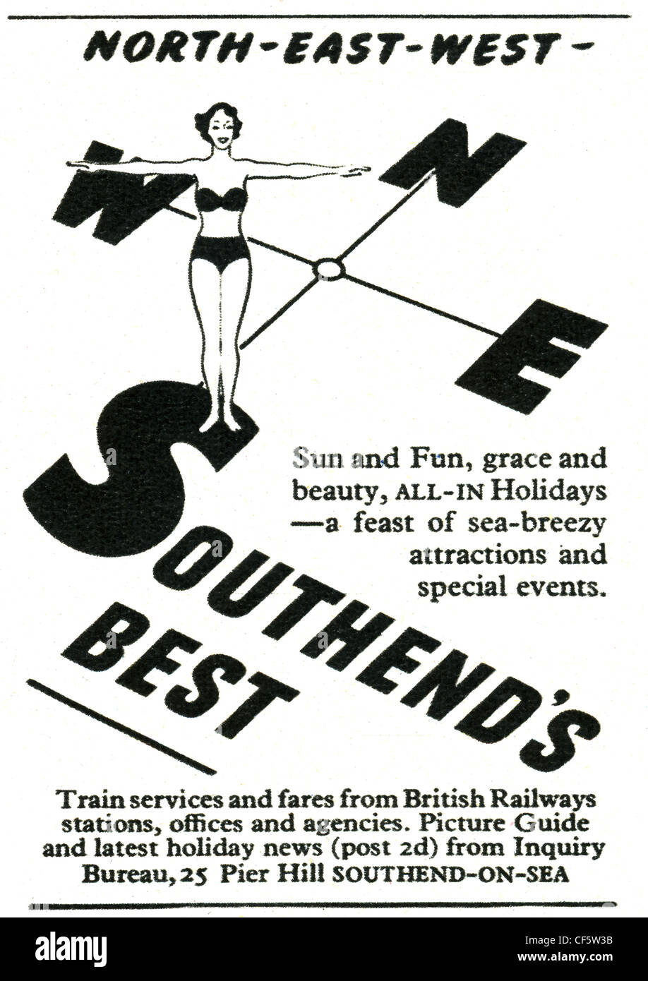Annuncio vacanze per Southend on Sea dal 1952 Foto Stock Annuncio vacanze per Southend on Sea dal 1952 Foto Stock