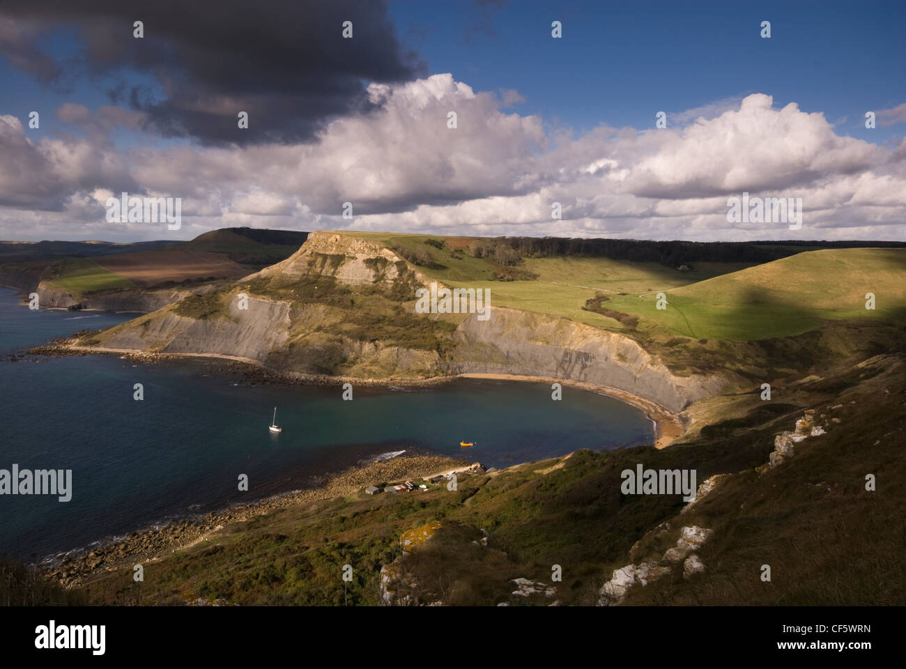 Una vista dalla costa sud-ovest lungo il percorso St Alban la testa sull'Isola di Purbeck nel Dorset. Foto Stock