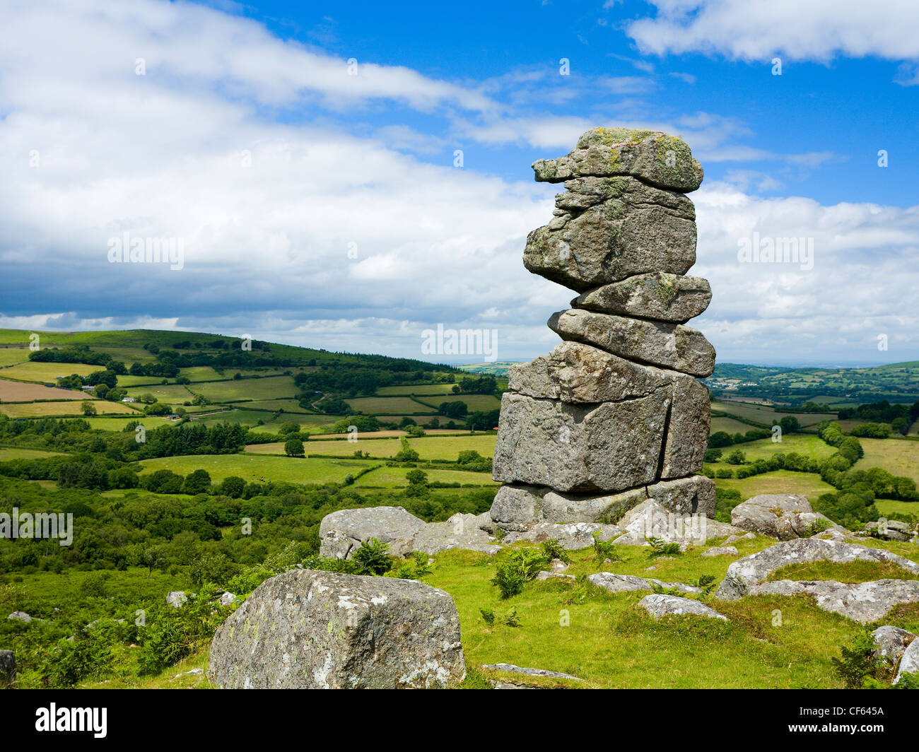 Bowerman del naso, una pila di granito spiovente sul Hayne giù nel Parco Nazionale di Dartmoor. Foto Stock