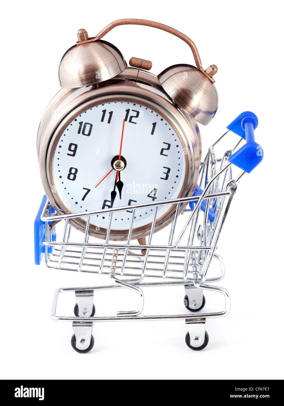 In stile vecchio orologio sveglia in piccolo carrello. Foto Stock