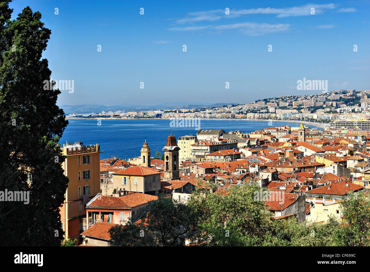 Panoramica di Nizza Cote d'Azur, in Francia. Foto Stock