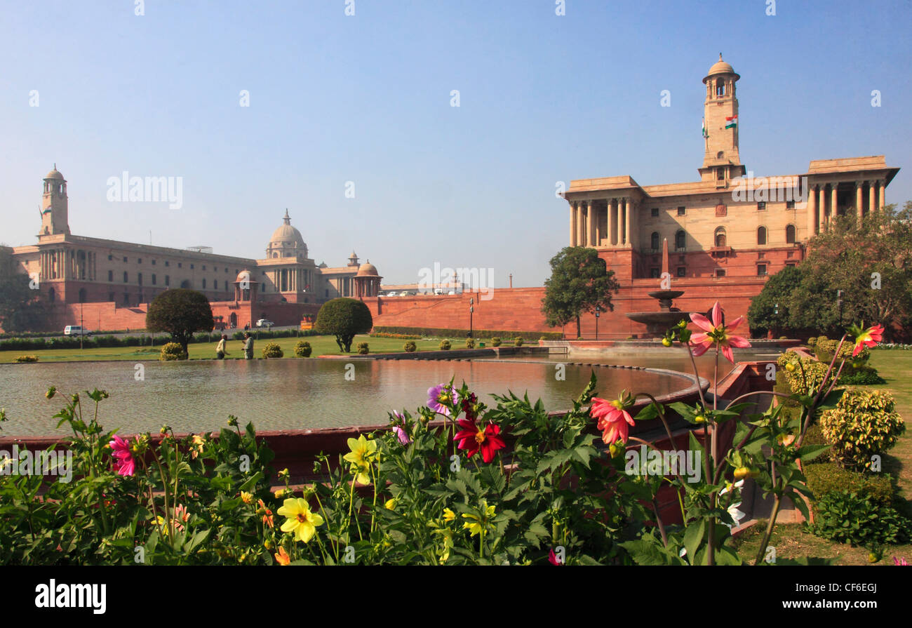 India, Delhi, segreteria, edifici governativi, Foto Stock