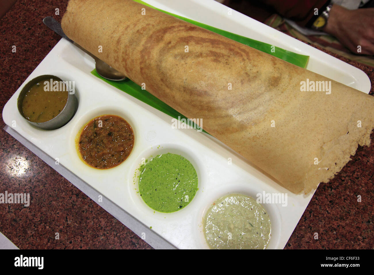 India, Delhi, masala dosa, sud indiana snack, Foto Stock
