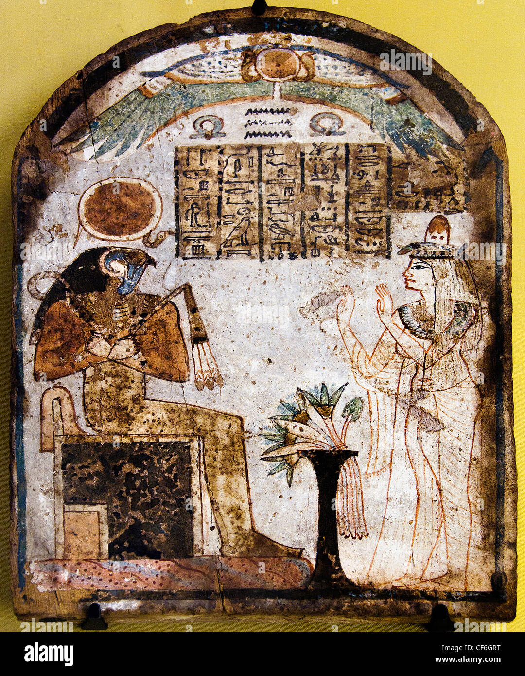 La signora Tachémès pregare il Dio Harakhti nuovamente a 900 BC XXII dinastia pittura Egitto hieroglyph egiziano Foto Stock