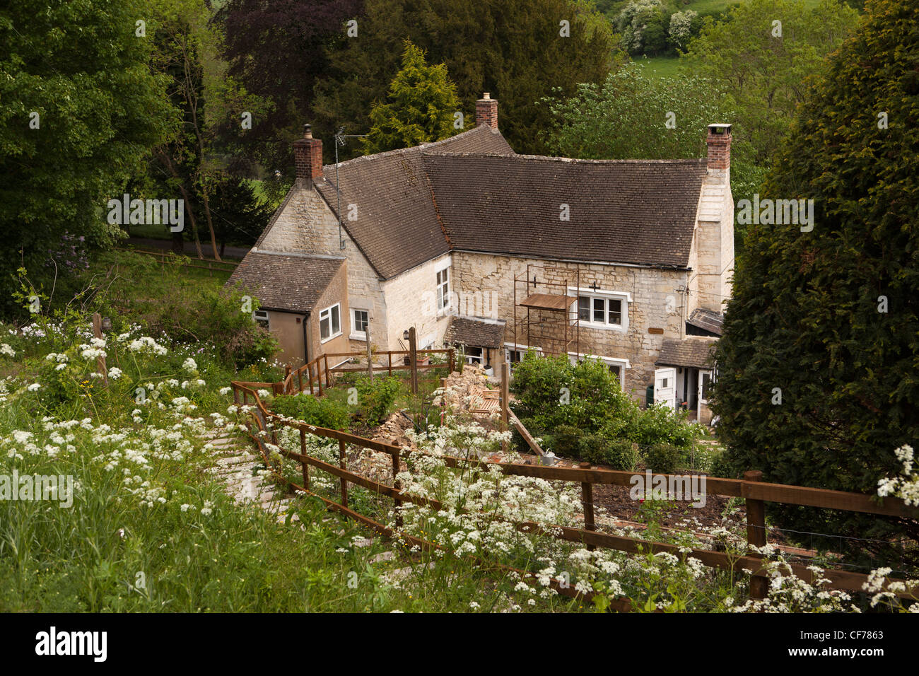Regno Unito, Gloucestershire, Stroud, Slad Valley, il Rosebank Cottage, ex casa del poeta Laurie Lee Foto Stock