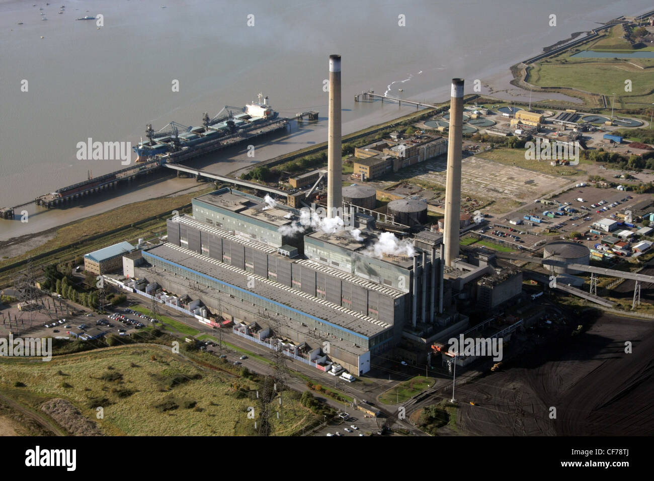 Veduta aerea delle centrali elettriche di Tilbury (ora demolite), Tilbury, Essex Foto Stock