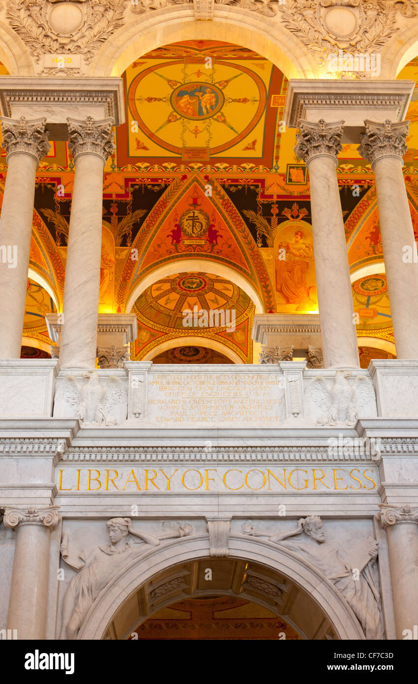 Ornano il soffitto dipinto della Biblioteca del Congresso a Washington DC Foto Stock